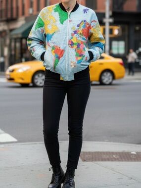 Vintage world map zip up jacket